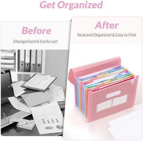 SKYDUE Accordion File Organizer, Expanding File Folder with 13 Pockets, Portable Document Paper Bill Receipt Organizer, Home School Office Supplies, Letter A4 Size Pink - Image 2