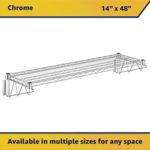 8 Pack 14" x 48" Chrome Wire Wall Mounted Shelf, Commercial NSF Heavy Duty Storage Rack, Metal Shelving, 360 lb Capacity - Image 3