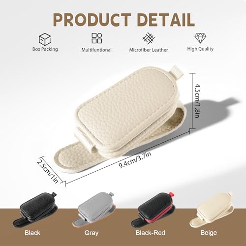 JUSTTOP 2 Pack Sunglasses Holders for Car, Magnetic Leather Buckle Sun Visor Sunglass Clip, Ticket Card Clip Sunglasses Mount, Car Interior Accessories for Men and Women (Beige) - Image 2
