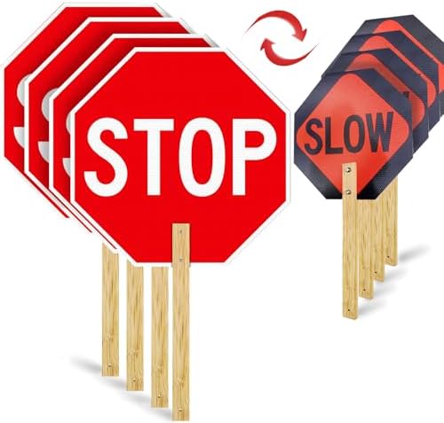 4 Pack 13” x 13”Handheld Stop Slow Sign, Crossing Guard Signs by Estleys