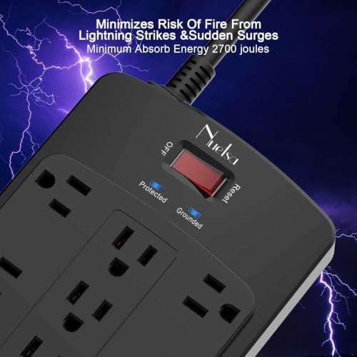 18 Outlets Surge Protector Power Strip - Nuetsa 10 Feet Flat Plug Heavy Duty Extension Cord with 18 Widely Outlets and 4 USB Ports, 2100 Joules, Black, ETL Listed - Image 5