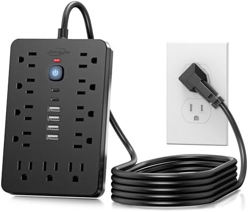 10 FT Flat Plug Surge Protector Power Strip,11 AC Outlets with 6 USB Ports by JouleLoom