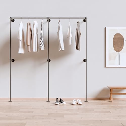 Industrial Pipe Clothing Rack, Wall Mounted Clothes Rack, 75", 3 Rods by Anynice