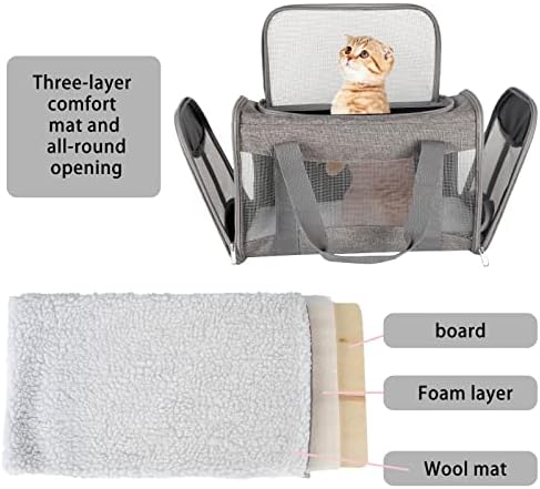 Cat Carrying Case - Pet Carrier Airline Approved, Protable and Breathable Pet Travel Carrier Removable Fleece Pad, Collapsible Cat Carrier Dog Carrier for Medium Cats Small Cats Dogs (17*11*11 grey) - Image 5