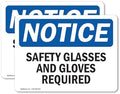 (2 Pack) Safety Glasses And Gloves Required OSHA Notice Sign 14 Inch X 10 Inch Vinyl Label Decal Sticker Weather Resistant, UV Protected for Workplace, Business, and Construction Site, Made in the USA by SignMission