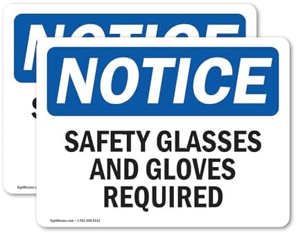 (2 Pack) Safety Glasses And Gloves Required OSHA Notice Sign 5 Inch X 3.5 Inch Vinyl Label Decal Sticker Weather Resistant, UV Protected for Workplace, Business, and Construction Site, Made in the USA by SignMission