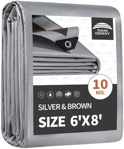 RAINDEWAY 6x8 Feet Tarps Heavy Duty Waterproof,10Mil Small Tarp Cover by RAINDEWAY