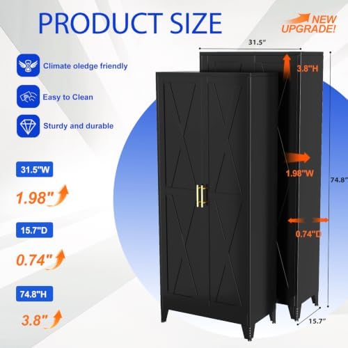 GAIOUS 74.8" Tall Kitchen Pantry Cabinet, Metal File Storage Cabinet Black - Image 2