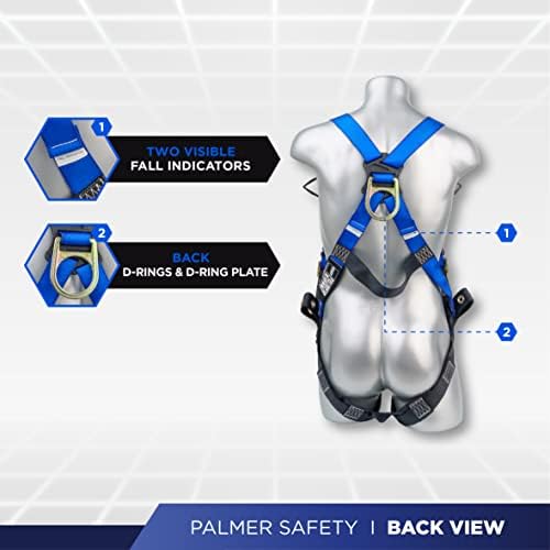 Palmer Safety Full Body Harness 5pt Adjustment, Front & Back D-Ring, Grommet Legs, and Fall Indicators - Image 3
