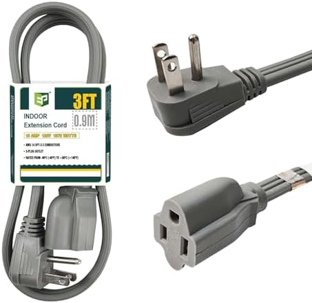 EP 3 Ft Heavy Duty Appliance Extension Cord, 14 AWG 3-Prong Flat Plug, Gray by ENERGYPRO