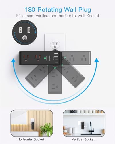 2 Pack Surge Protector Outlet Extender, Rotating Plug USB Wall Outlet,Black - Image 2