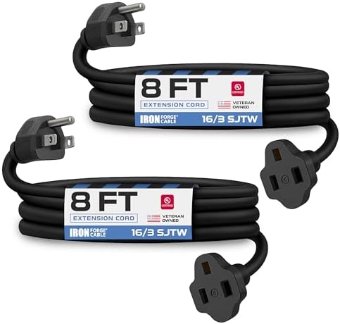 Iron Forge Cable 16 Gauge Heavy Duty Black Extension Cord, 8 Ft - SJTW by IronForgeCable