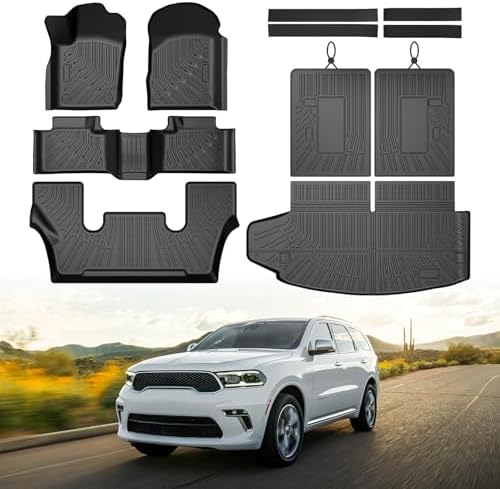 Mixsuper Floor Mat & Cargo Liner for Dodge Durango 6-Seater 2016-2026,All Weather TPE Floor mat with Backrest and Door Sill Guards Durango Accessories,Anti-Slip Floor Liners Set, Black by Mixsuper
