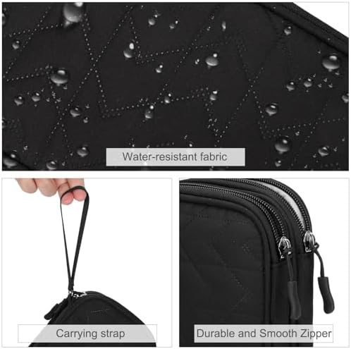 FYY Electronic Organizer, Travel Tech Pouch Bag, Medium, Black Quilted - Image 4