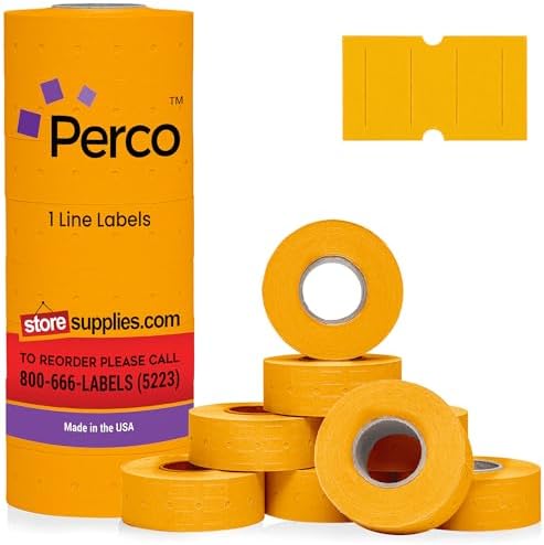 Perco 1 Line Fluorescent Orange Labels - 8,000 Blank Price and Date Gun Labels for Perco Lite, X, Plus and Pro 1 Line Price and Date Guns - 8 Rolls, 1 Sleeve - Made in USA by Perco