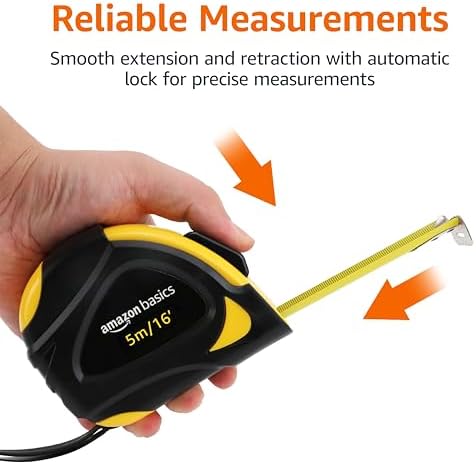 Amazon Basics Self-Locking Tape Measure with Belt Clip, 16-Feet (5-Meters), Inch/Metric Scale, MID Accuracy, Black, Yellow - Image 3