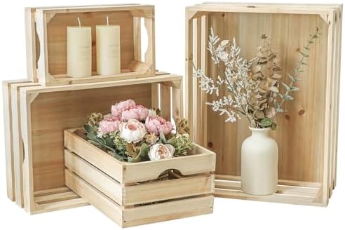 Large Wooden Crates Unfinished Set of 4 Storage Crates, Decorative Wood Storage Crate for Display Rustic, Nesting Wooden Container Boxes Made from 100% Wood by JUMBOHUMBLE