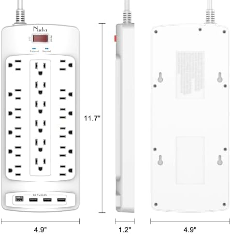18 Outlets Surge Protector Power Strip - Nuetsa 6 Feet Flat Plug Heavy Duty Extension Cord with 18 Widely Outlets and 4 USB Ports, 2100 Joules, White, ETL Listed - Image 7