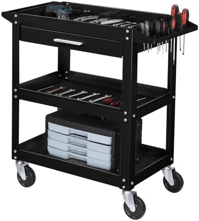 TUFFIOM 3 Tier Rolling Tool Cart on Wheels with Drawer, 330 LBS Capacity, Heavy Duty Commercial Utility Tool Service Cart, Tool Organizer for Mechanic, Garage, Warehouse & Repair Shop by TUFFIOM