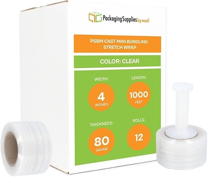 PSBM 12 Rolls 4 Inch x 1000 Feet 80 Gauge Mini Stretch Film/Wrap - Image 3