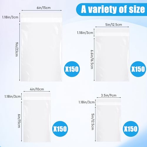Kosiz 600 Pcs Cello Bags, 3.5'' X 5'', 4'' X 6'', 5'' X 6.6'', 6'' X 9'' - Image 2