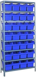 Quantum Storage Systems 1875-SB808BL Solid Heavy Duty 8 Shelves 28 STORE-MAX Blue Bins 75" H x 36" W x 18" D by QuantumStorageSystems