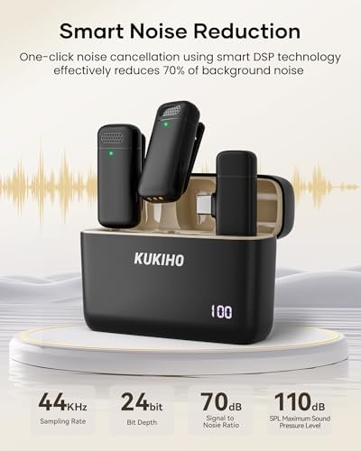 KUKIHO Wireless Lavalier Microphone with Charging Case, 36H Battery Life, Noise Cancellation, 135ft Range, Plug-and-Play Clip-On Mic for iPhone, iPad, Android, YouTube, Vlog, Live Streaming - Image 6
