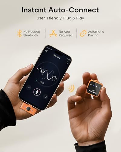 KUKIHO Wireless Lavalier Microphone for iPhone iPad Android with Charging Case 80h Battery Life, Noise Cancellation, 164ft Range Plug-Play Clip On Lapel Mic for YouTube, Video Recording, Vlog (Orange - Image 2