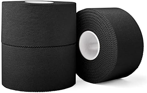 (3 Pack) Black Athletic Sports Tape, Very Strong Easy Tear No Sticky Residue Tape for Athlete & Sport Trainers & First Aid Injury Wrap,Suitable for Bats,Tennis,Gymnastics & Boxing（1.5in X 35ft） by iFwevs