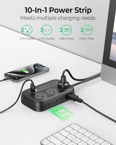 ORICO Surge Protector Power Strip, Multiple Outlets Extension Cord - Image 4