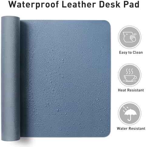 Aothia Leather Desk Pad Protector, Large Mouse Pad, Office Desk Mat, Non-Slip PU Leather Desk Blotter, Laptop Desk Pad, Waterproof Desk Writing Pad for Office and Home (Denim Blue, 23.6" x 13.7") - Image 6
