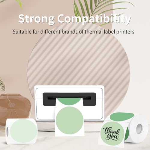 3 Inch Thermal Label,Sage Green Round Thermal Printer Label,Waterproof Thermal Stickers for DIY Logo Design,Name Tag,Thanks Card 300 Labels/Roll - Image 3