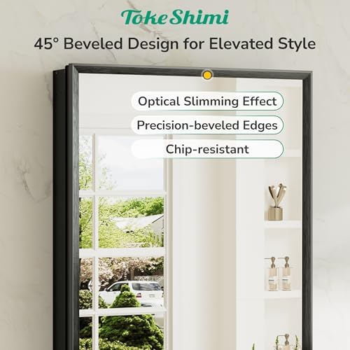 TokeShimi 16 x 24 Medicine Cabinet Mirror, Assembly Required, Black Mirror Medicine Cabinet for Bathroom, Beveled Aluminum Frame, Stepless Adjustable Shelves, Tempered Glass - Image 5