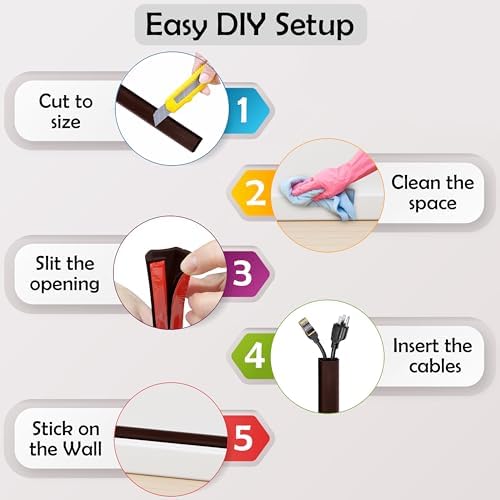 TV Cord Hider – Flexible Wall Cord Cover Slim Design Silicone Cable Raceway - Self Adhesive, Cut to Size Design for Hiding Wires on Wall - Clean Home Setup Cable Concealment (Dark Brown, 6 Feet) - Image 7