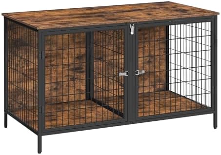 MAHANCRIS Dog Crate Furniture for 2 Dogs, 43.3" Dog Kennel with Removable Divider, Heavy Sturdy Dog Furniture Style Double Cage for Small Medium Dog, Indoor Pet House End Table, Rustic Brown DCHR1201 by MAHANCRIS