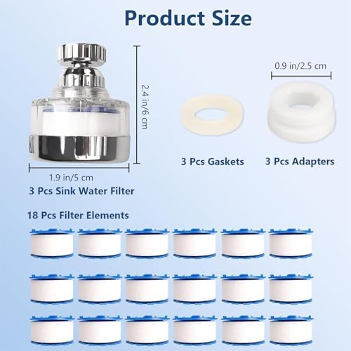 3 Pcs of Sink Water Filter and 18 Filter Elements Set, Sink Faucet Filter 360°Rotating, Bathroom Sink Filter Removes Fluoride Hard Water, Faucet Filter Faucet Extender for Home Kitchen Sink - Image 7