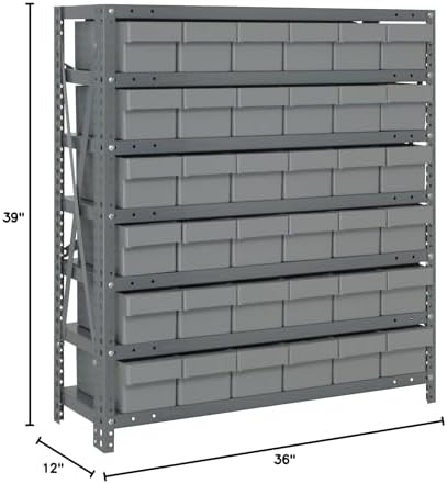 Quantum 1239-601GY Heavy Duty Shelving Unit with (7) Shelves and (36) Gray Bins (QED601) for Garage Warehouse Storage Distribution | 400 lbs Load Capacity | 12"D x 36"L x 39"H, Galvanized Carbon Steel - Image 2