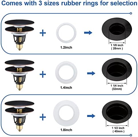 Universal 3-in-1 Bathroom Sink Stopper - Pop Up Sink Drain Stopper, Push Button Sink Drain Stopper Replacement, Wash Basin Drain Filter Plug with Anti-Clogging Strainer, Oil Rubbed Bronze - Image 3
