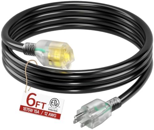 Skrizcable 6 FT 12 Gauge Extension Cord Outdoor, Black Power Cord by Skrizcable