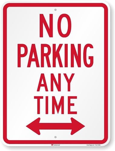 SmartSign No Parking Anytime Sign with Bidirectional Arrow - 18" x 24", 120 mil Aluminum Composite (ACM) with Overcoat, Engineer Grade Reflective, Red and White, Made in USA by SmartSign