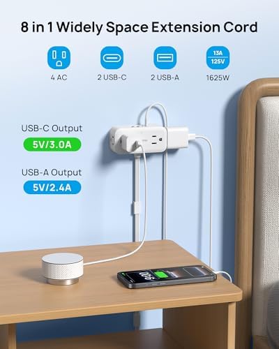 TROND 360° Rotating Flat Plug Short Extension Cord 1.5ft, 13A/1625W, White - Image 3