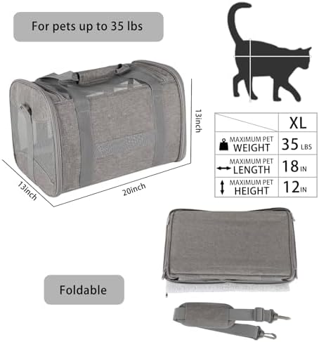 Cat Carrying Case - Pet Carrier Airline Approved, Protable and Breathable Pet Travel Carrier Removable Fleece Pad, Collapsible Cat Carrier Dog Carrier for Medium Cats Small Cats Dogs (X-L Grey&Black) - Image 2
