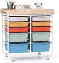 Giantex Rolling Storage Cart with 10 Drawers, Utility Cart w/Wooden Tabletop, Handle, Lockable Wheels, Multipurpose Organizer for Art Craft Scrapbooks Paper, Drawer Carts for School Office, Macaron by Giantex