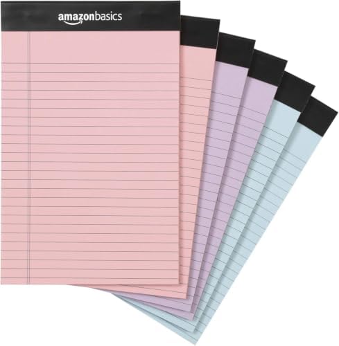 Amazon Basics Narrow Ruled Writing Pads, Perforated, 5" x 8", Multicolor, 50 Sheets (Pack of 72) by AmazonBasics