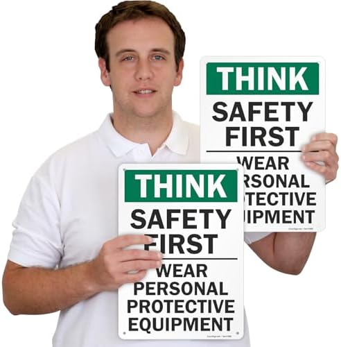 SmartSign 2-Pack 'Think Safety First Wear Personal Protective Equipment' Sign - 10" x 14", 40 mil Laminated Rustproof Aluminum, Fade-Resistant, Green, Black and White, Made in USA - Image 2