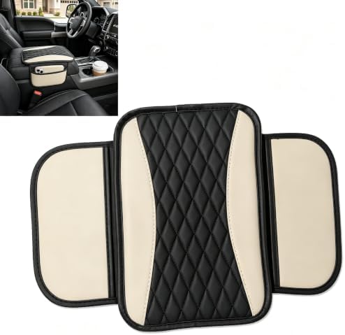 Center Console Cover, PU Leather Car Armrest Cushion with Side Storage Pockets, Universal Armrest Protector Organizer for SUV Truck Sedan (Beige) by Unknown