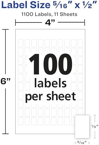 Avery Multi-Use Removable Labels, 5/16" x 1/2", White, Non-Printable, 1,100 Blank Labels Total (5412) - Image 3