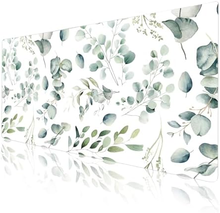 Leather Large Mouse Pad, Office Desk Mat, 31.5"x15.7", Eucalyptus Leaves - Image 6