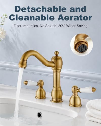 Aolemi Widespread Bathroom Sink Faucet 3 Hole White Lever Antique Brass - Image 2