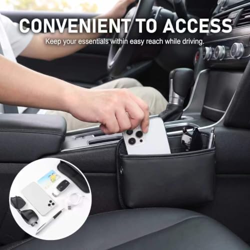 2 PCS Leather Car Seat side Pocket Organizer, Multifunctional Car Seat Gap Storage Pouch, Auto Console Side Organizer Holder for Phones, Keys, Sunglasses & Wallets (Black) - Image 7